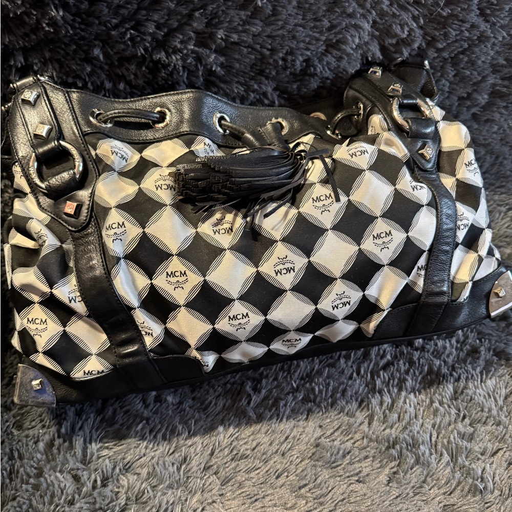 MCM Black and White Checkered Women's Bag